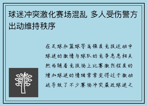 球迷冲突激化赛场混乱 多人受伤警方出动维持秩序